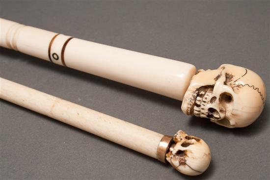 Appraisal: Continental carved ivory swagger stick with skull top and a