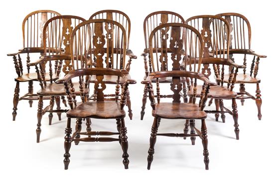 Appraisal: Sale Lot A Set of Eight Yew Wood Windsor Armchairs