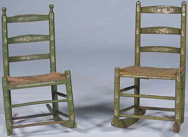 Appraisal: Stenciled Rockers American a pair of stenciled and painted ladderback