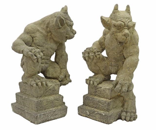 Appraisal: pair Cast stone garden statuary depciting gargoyles with beast features