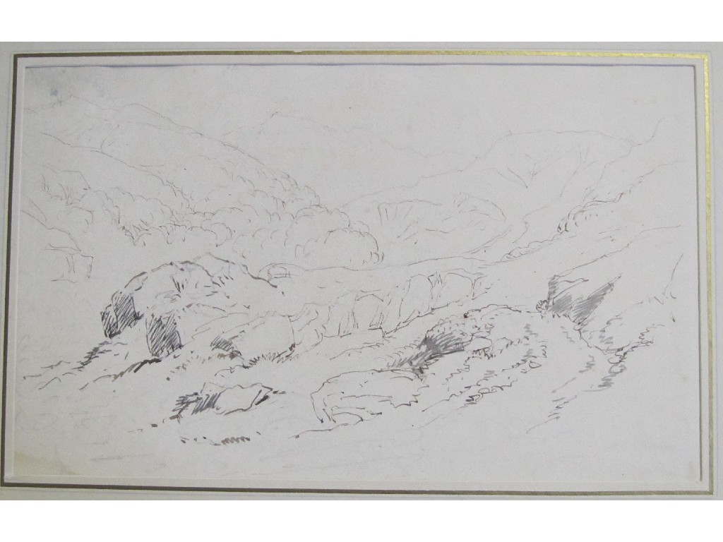 Appraisal: DAVID COX - LANDSCAPE Pen and ink sketch x cm