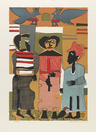 Appraisal: ROMARE BEARDEN - Firebirds Color lithograph x mm x inches