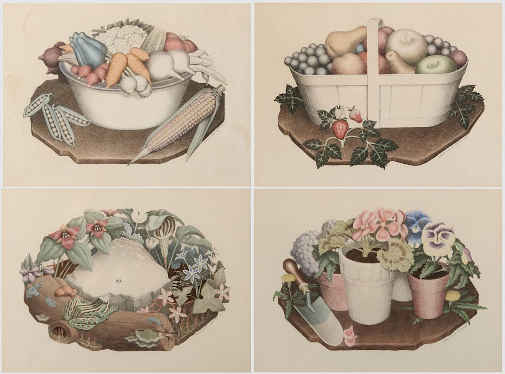 Appraisal: GRANT WOOD American - Suite of Four Lithographs Tame Flowers