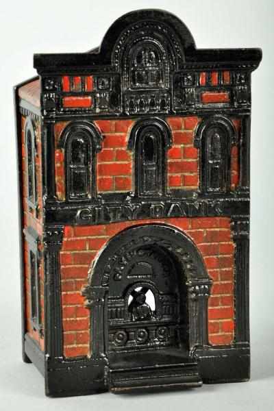 Appraisal: Cast Iron City Bank Still Bank Description Manufactured by Judd