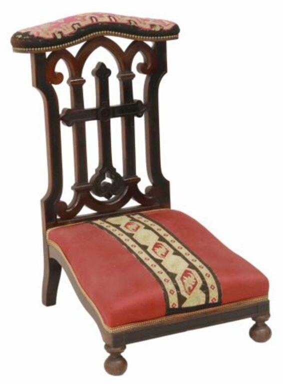 Appraisal: French mahogany prie-dieu prayer kneeler late th c needlepoint upholstered