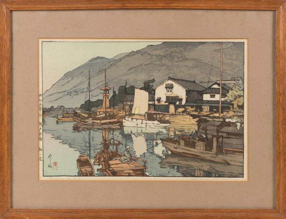 Appraisal: HIROSHI YOSHIDA JAPAN - TOMONOURA HARBOR WOODBLOCK PRINT OBAN YOKO-E