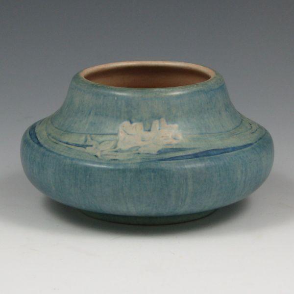 Appraisal: Newcomb College squat vessel with carved freesia decoration by Anna