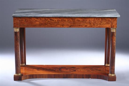 Appraisal: FRENCH EMPIRE MARBLE-TOP MAHOGANY CONSOLE early th century with gilt-metal