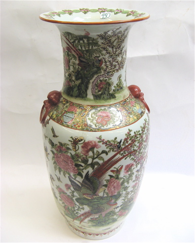 Appraisal: CHINESE POTTERY FLOOR VASE hand enameled decoration of birds in