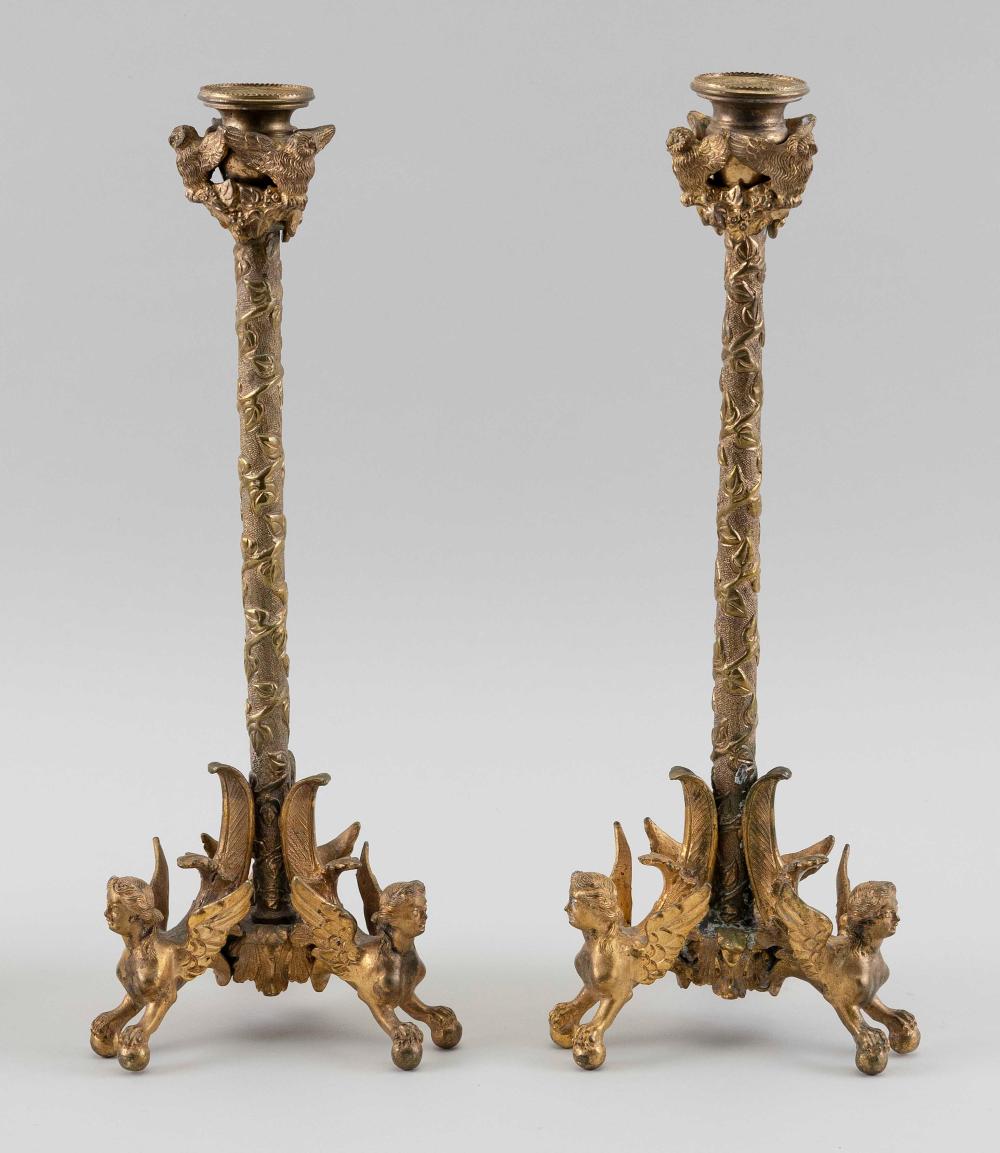 Appraisal: PAIR OF FRENCH EMPIRE DORE BRONZE CANDLESTICKS TH CENTURY HEIGHTS