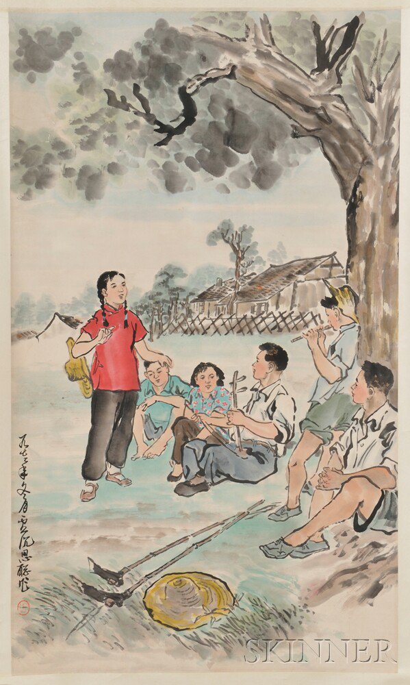 Appraisal: Hanging Scroll Depicting a Farm China ink and color on