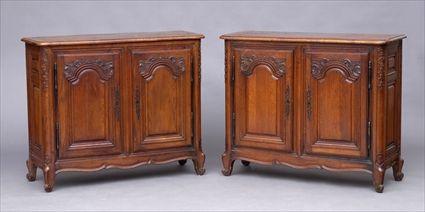 Appraisal: PAIR OF LOUIS XV XVI PROVINCIAL-STYLE OAK CABINETS The rectangular