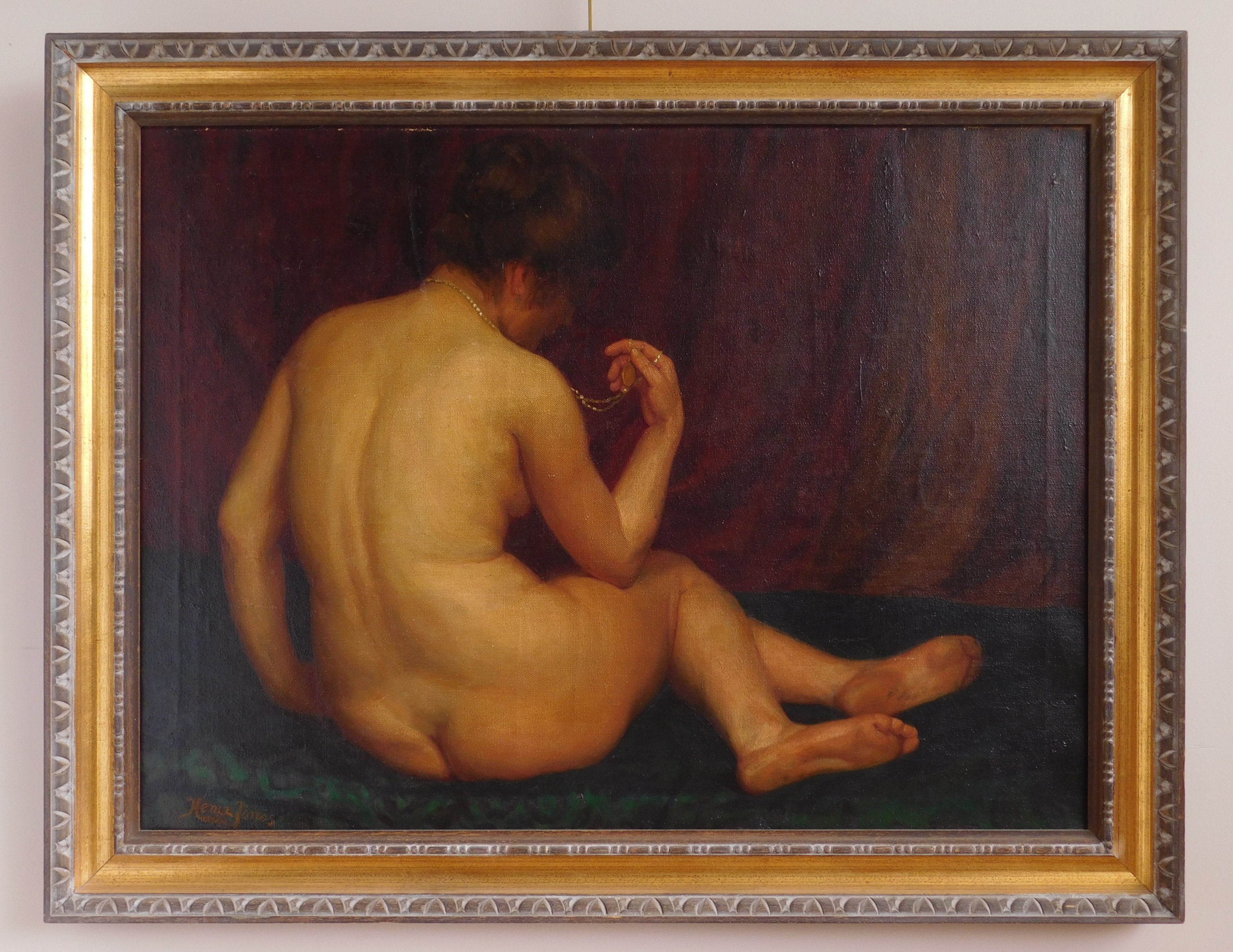 Appraisal: Hencz Hungarian th c Seated Female Nude- oil on canvas