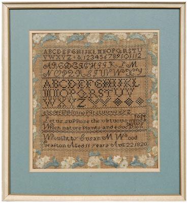 Appraisal: alphabet and verse sampler eight lines of letters and numbers