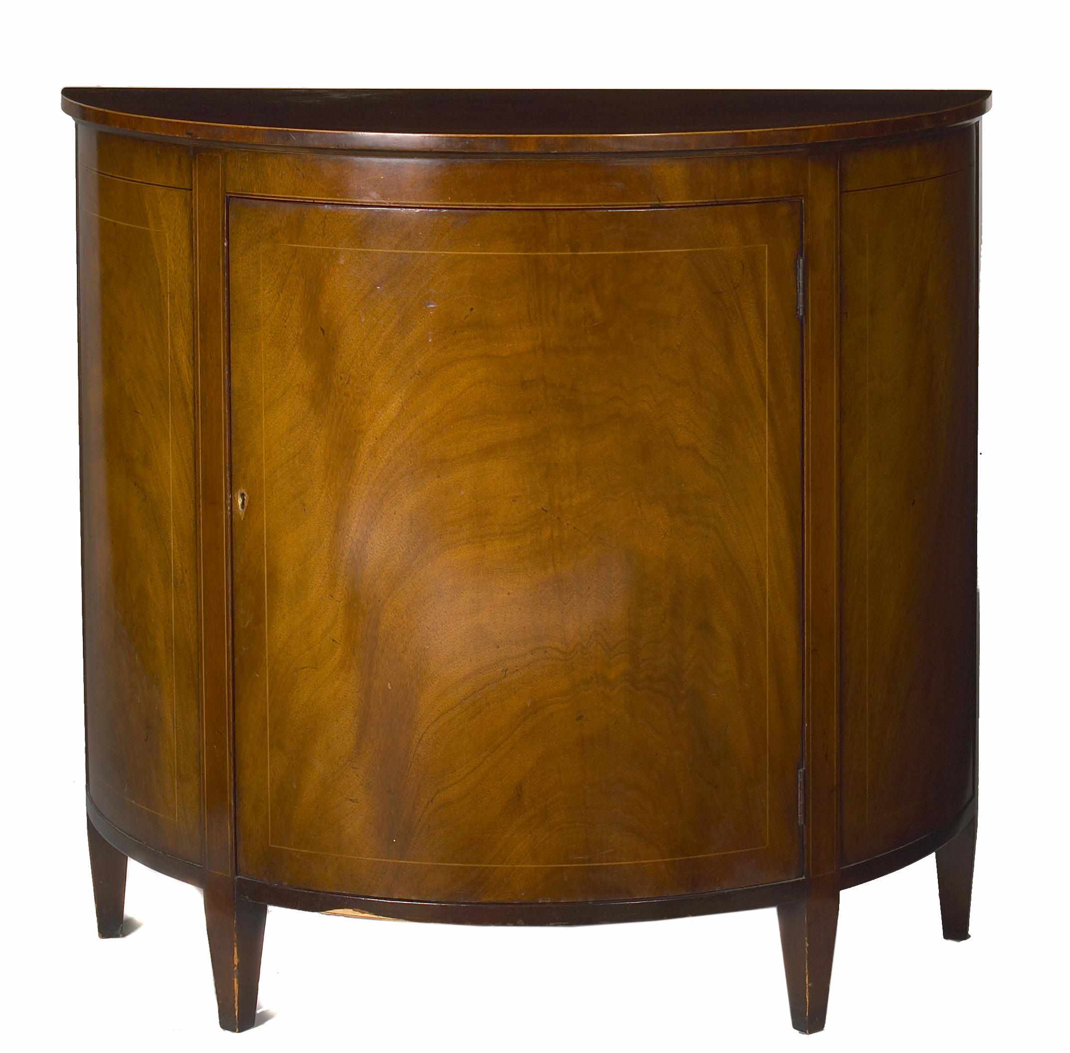 Appraisal: A George III style inlaid mahogany demilune side cupboard second