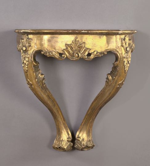 Appraisal: Diminutive Venetian Carved Giltwood Double-Legged Serpentine-Front Console Table second quarter