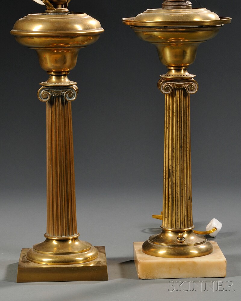 Appraisal: Pair of Neoclassical Brass Oil Lamp Bases late th early