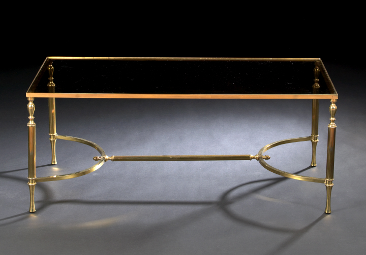 Appraisal: Louis XVI-Style Gilt-Metal and Smoked Glass Cocktail Table the inset