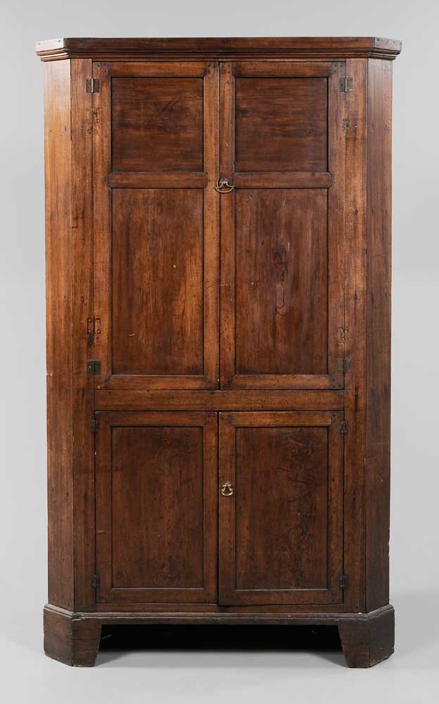 Appraisal: Southern Chippendale Paneled Corner Cupboard early th century poplar with