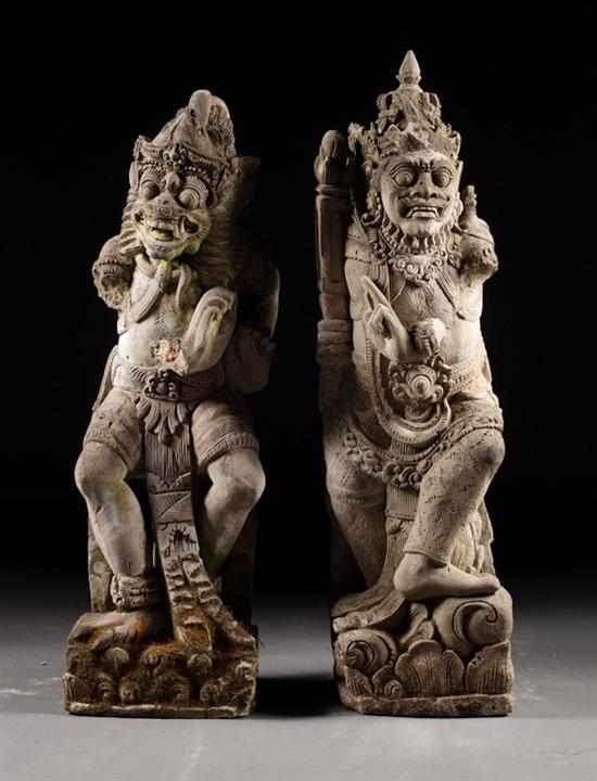 Appraisal: Pair of Thai carved lava stone deities modeled as demonic