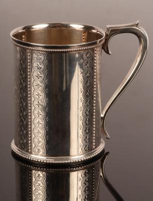 Appraisal: A Victorian silver Christening mug Joseph Edward Bradbury London monogrammed