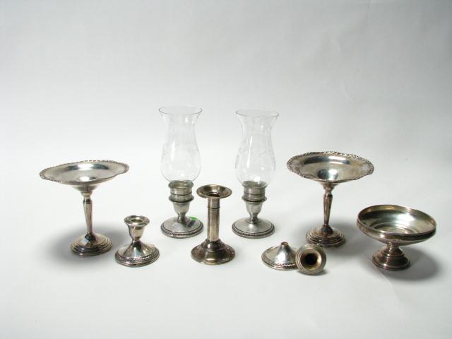 Appraisal: Group of damaged sterling silver items pedestal compotes hurricanes etc