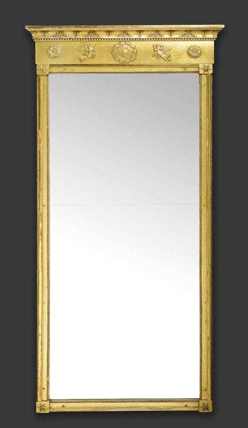 Appraisal: TALL MIRROR Empire probably German circa Finely carved giltwood with