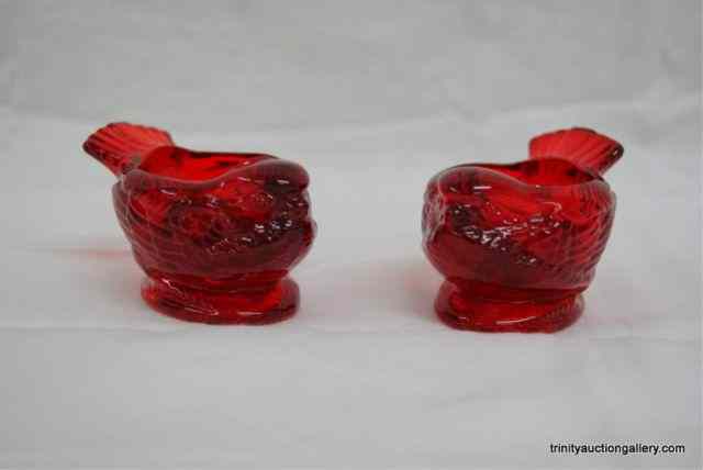 Appraisal: Vintage Fostoria Glass Ruby Red Bird Candle HolderFrom the estate