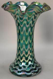 Appraisal: Large art glass vase having feathered iridescent design with ruffle