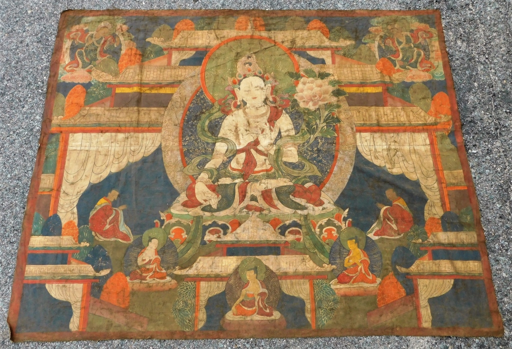 Appraisal: TIBETAN THANGKA PAINTING OF WHITE TARA BUDDHA Tibet th CenturySeated