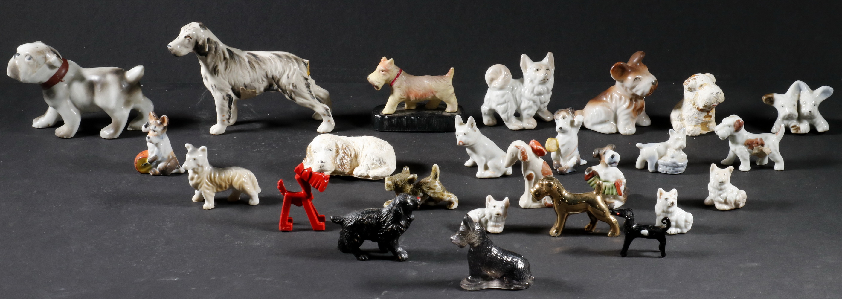 Appraisal: VINTAGE DOG FIGURINES Collection of Assorted Ceramic Plastic and Chalk