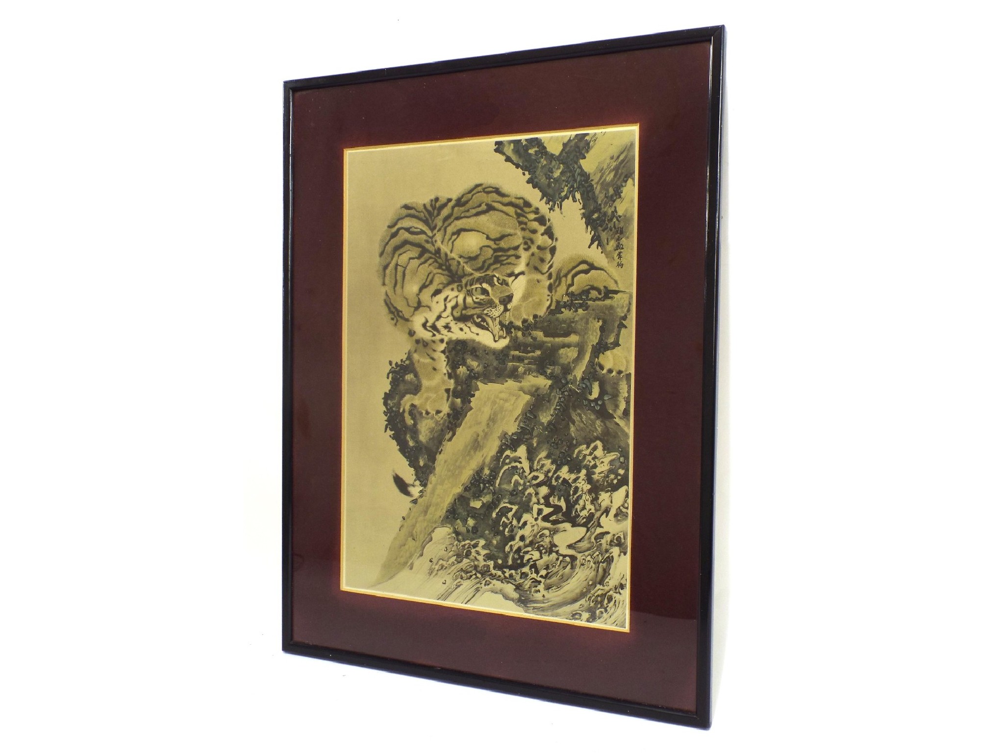 Appraisal: Japanese print of a tiger upon a rocky mount x