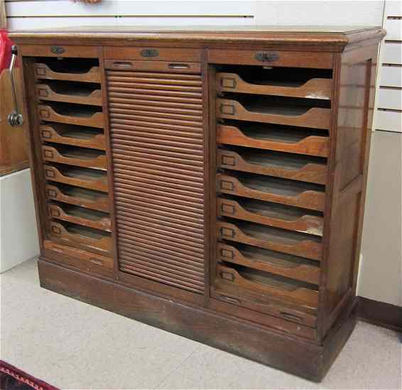 Appraisal: OAK TAMBOUR FRONT FILE CABINET American early th century the