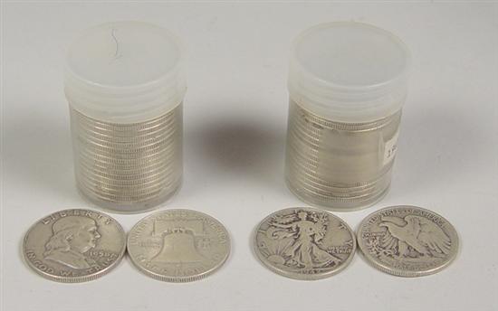 Appraisal: Two Rolls of Silver Half Dollars Onr roll of Walking