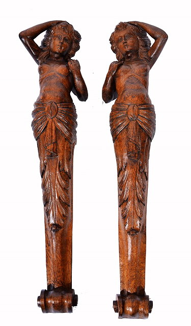 Appraisal: A PAIR OF VICTORIAN CARVED OAK CARYATID BRACKETS each in