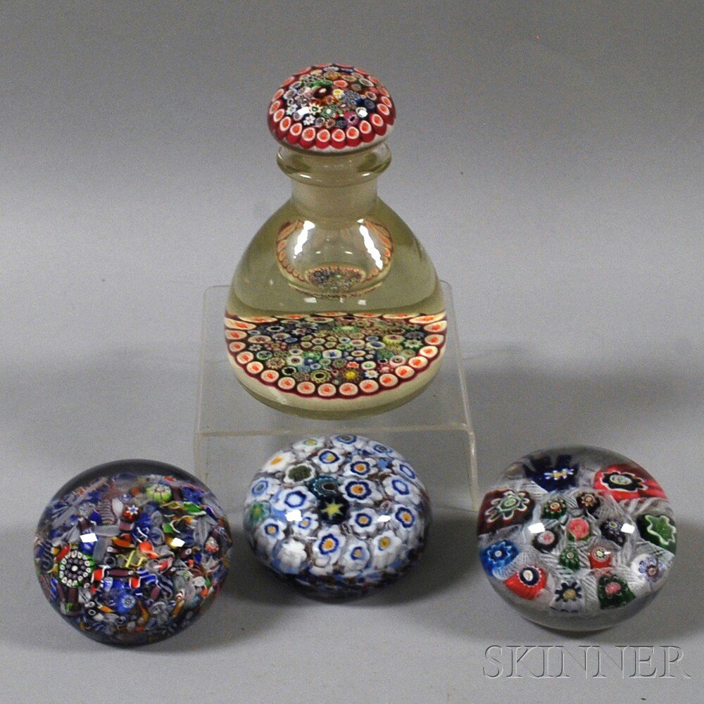 Appraisal: Four Paperweights th and th century three millefiori and latticino