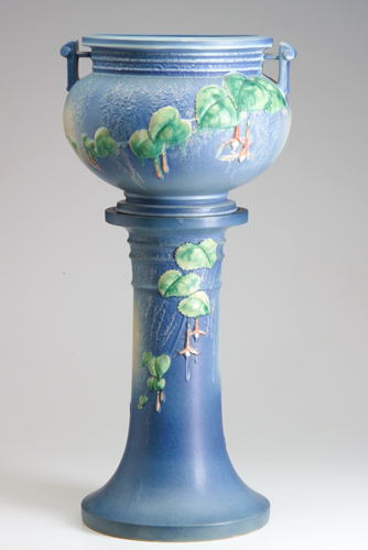 Appraisal: ROSEVILLE Blue Fuchsia jardiniere and pedestal set - chip to