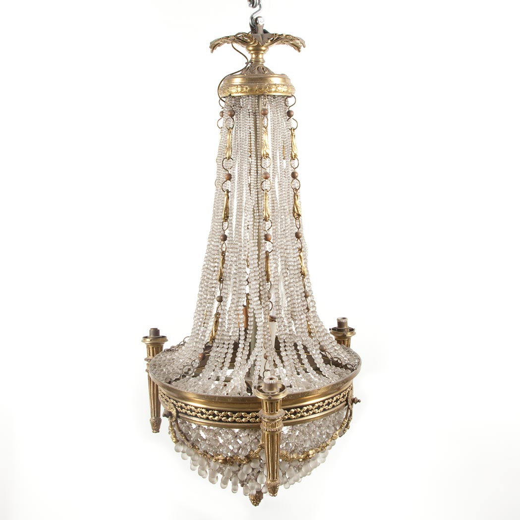 Appraisal: Louis XVI Style Gilt-Metal Eight-Light Chandelier th Century Of basket