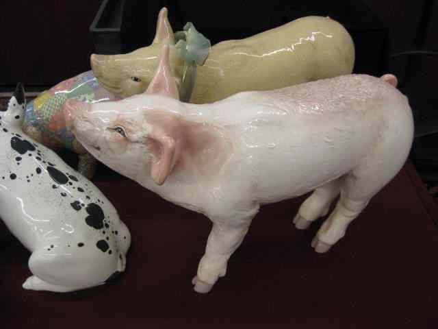 Appraisal: Collection of Pig Figurines includes porcelain wood composition longest ''