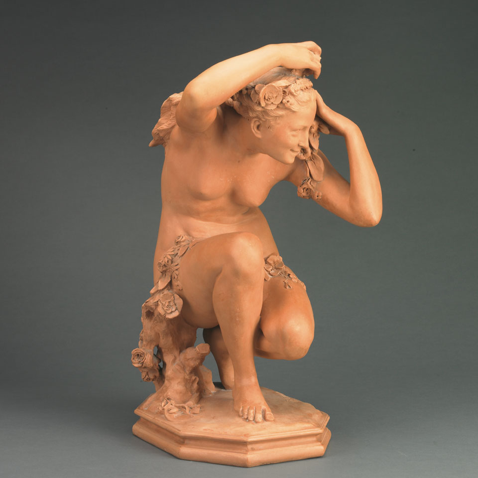 Appraisal: Jean-Baptiste Carpeaux - FLORA CROUCHING teracotta base signed JB Carpeaux