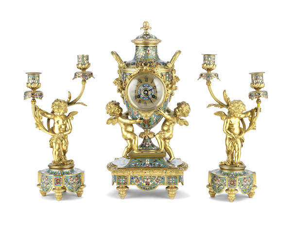 Appraisal: A late th century French gilt bronze and champleve enamel