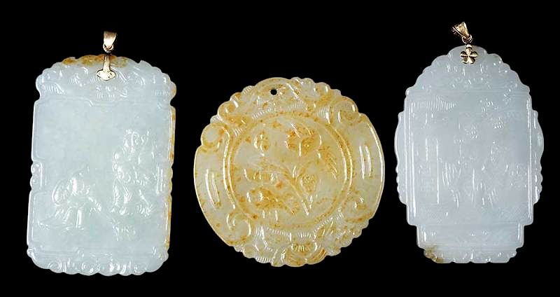 Appraisal: Three Jade Plaques Chinese two with hanging attachments characters daily