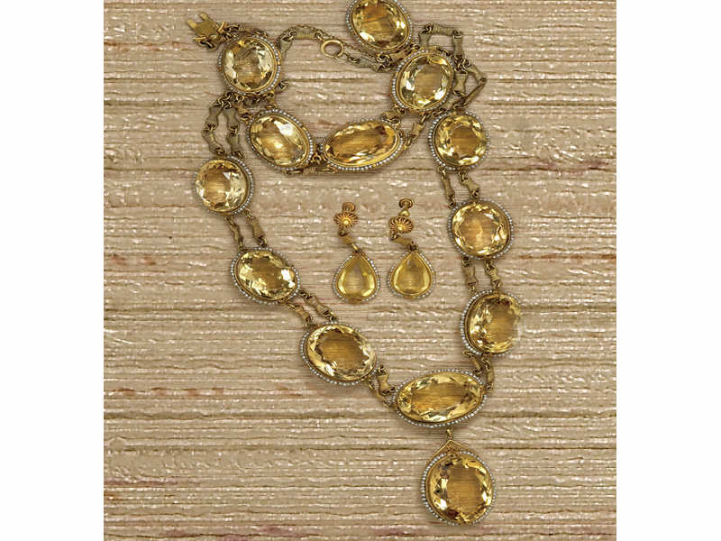 Appraisal: CITRINE SUITE k yellow gold necklace bracelet and dangling earrings