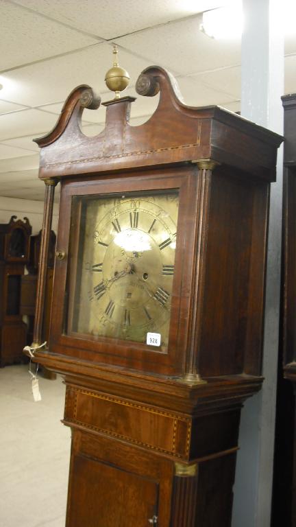 Appraisal: Oak and mahogany eight day longcase clock the square brass