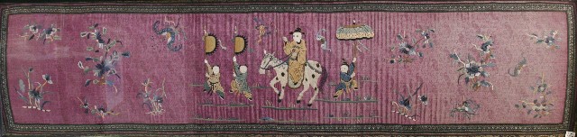 Appraisal: A Framed and Embroidered Chinese Wall Hanging Depicting a Procession