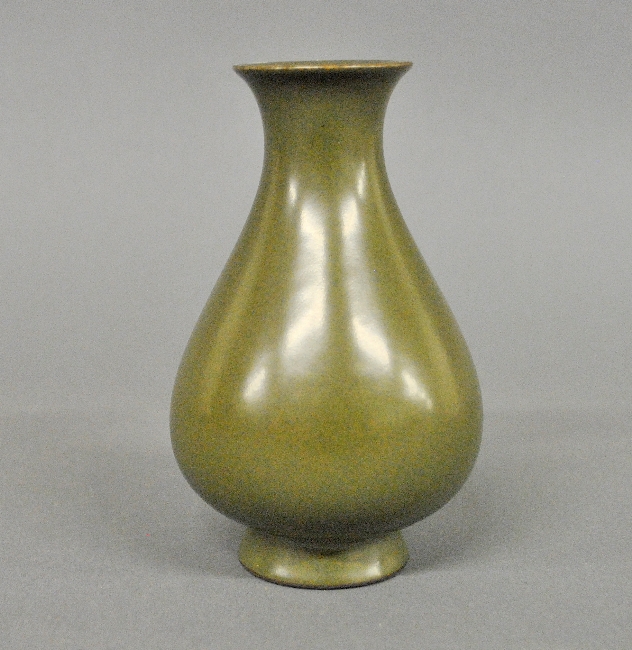 Appraisal: - Green porcelain tea dust vase signed h x w