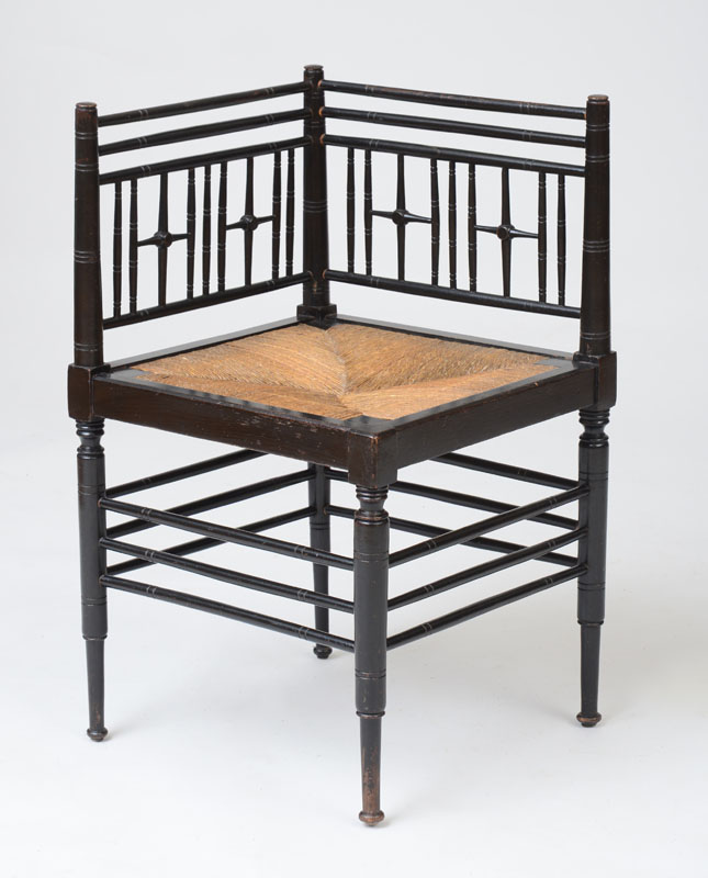 Appraisal: ENGLISH AESTHETIC MOVEMENT EBONIZED BEECH AND RUSH SEAT CORNER CHAIR