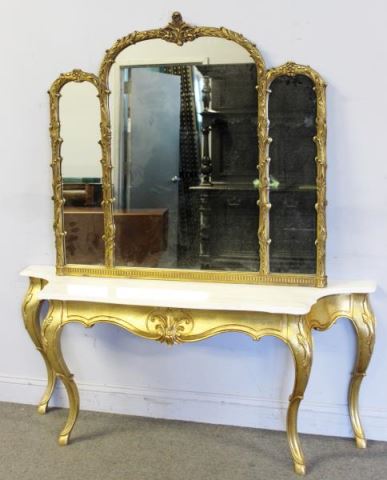 Appraisal: Marble Top Gilt Console and Mirror From a Larchmont NY