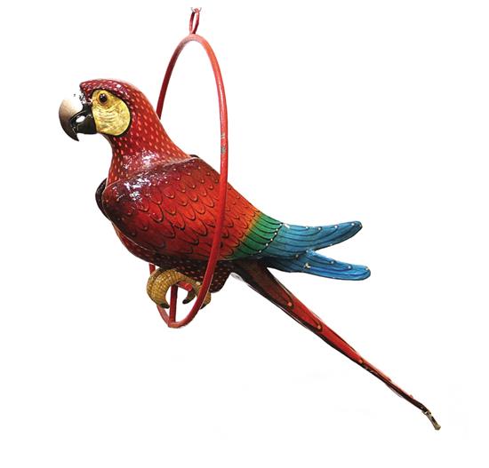 Appraisal: Sergio Bustamante Mexican b MACAW PERCHED IN RING papier mache