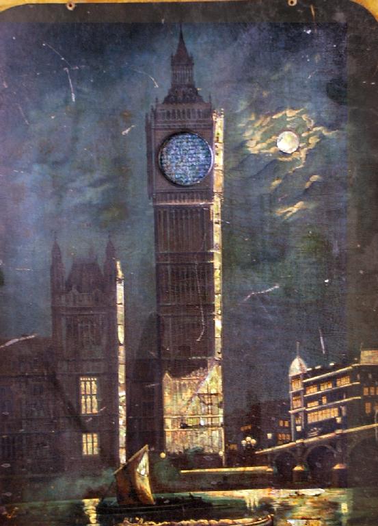 Appraisal: EARLY TWENTIETH CENTURY CLOCK FACE OLEOGRAPH ON BOARD DEPICTING NIGHTTIME